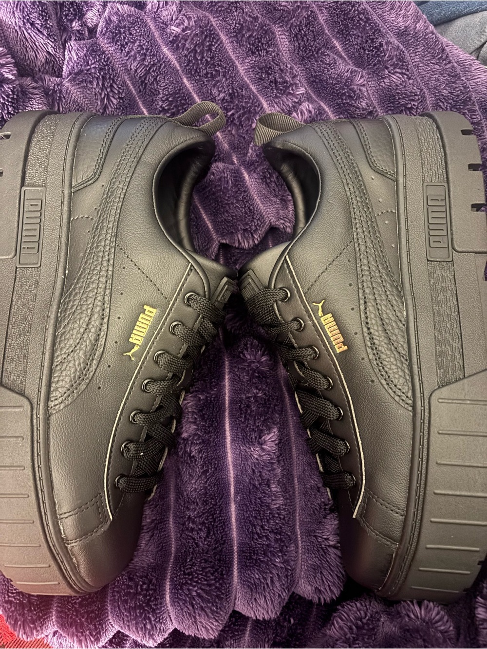Puma Black Platform Sneakers with Gold Logo